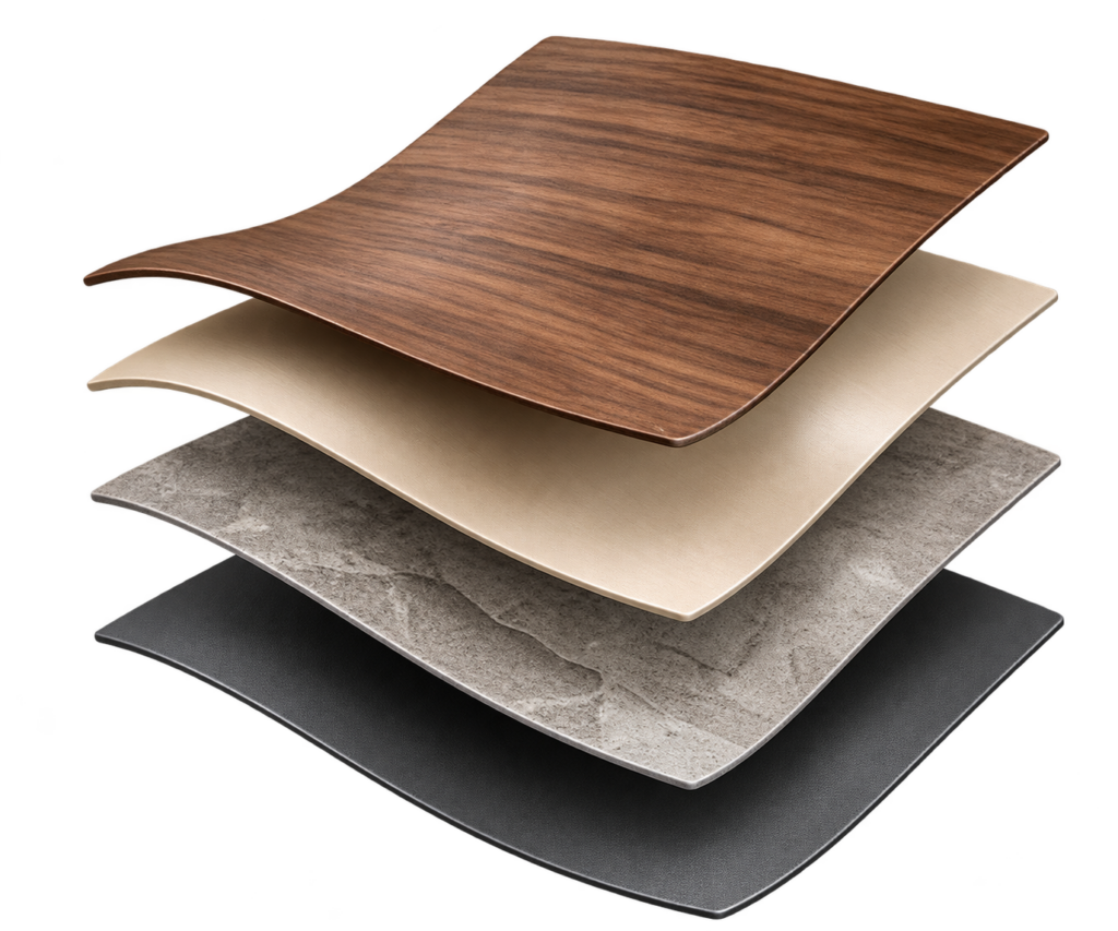 four floating textured architectural sheets