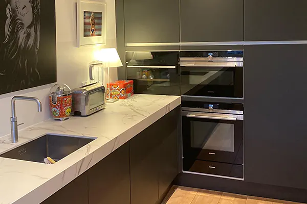 Kitchen vinyl wrapped collage - 1 - Black kitchen wall cabinets