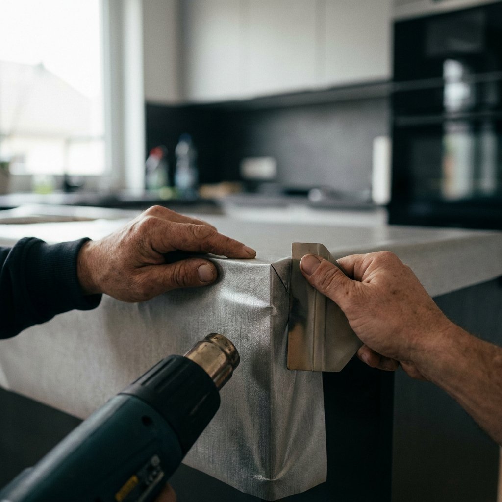 Binnenhoeken en buitenhoeken wrappen met interieurfolie
